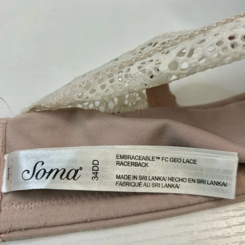 SOMA Embraceable FC Geo Lace Racerback Blush Pink & Cream Bra Size 34DD - Picture 11 of 12